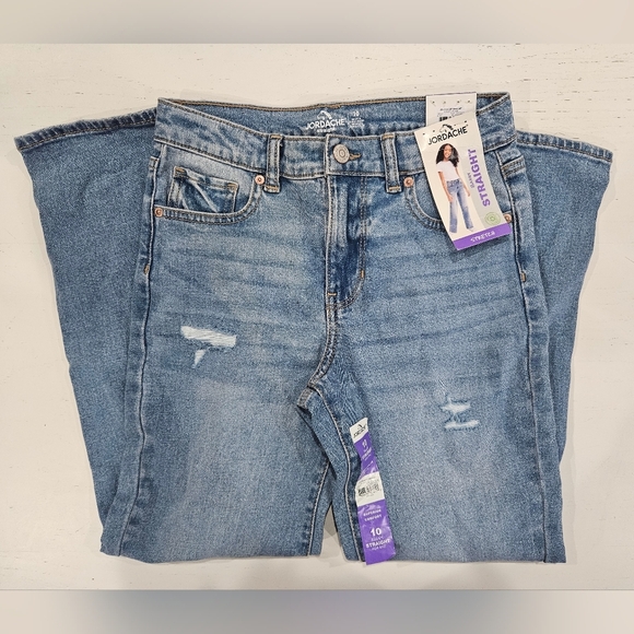 Jordache Medium Blue Baggy Straight Leg Jeans, Adjustable Waist. Size 10. New - Picture 1 of 4